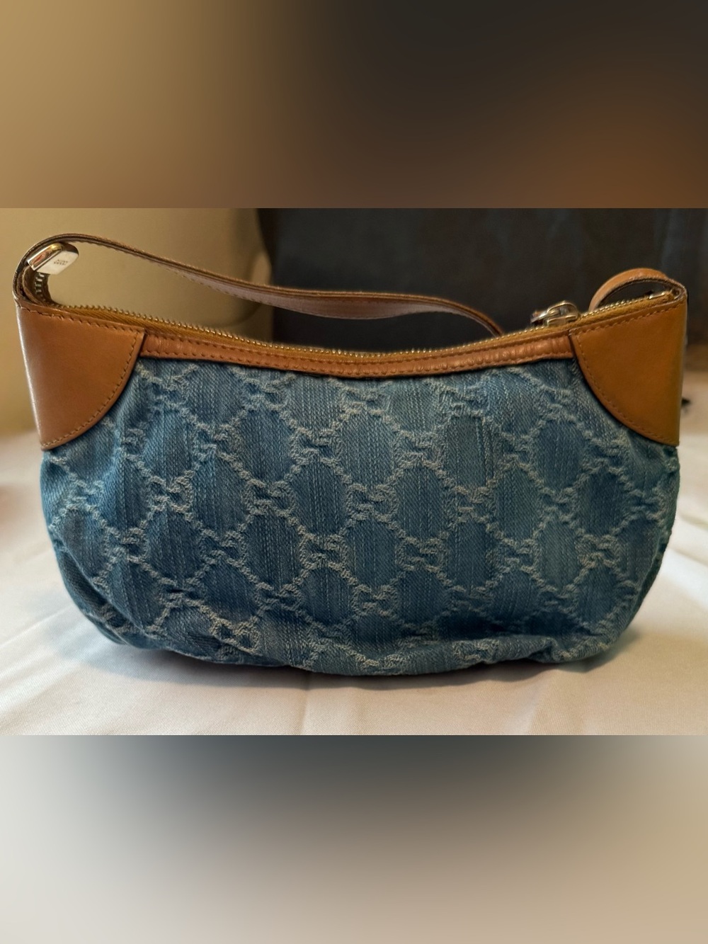 Gucci Light Blue Denim Monogram Pochette